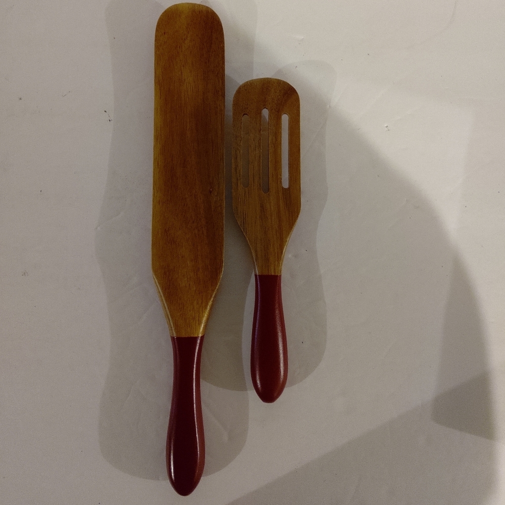 Spurtle 2 Piece Set - Acacia Wood -Red - Mad Hungry.